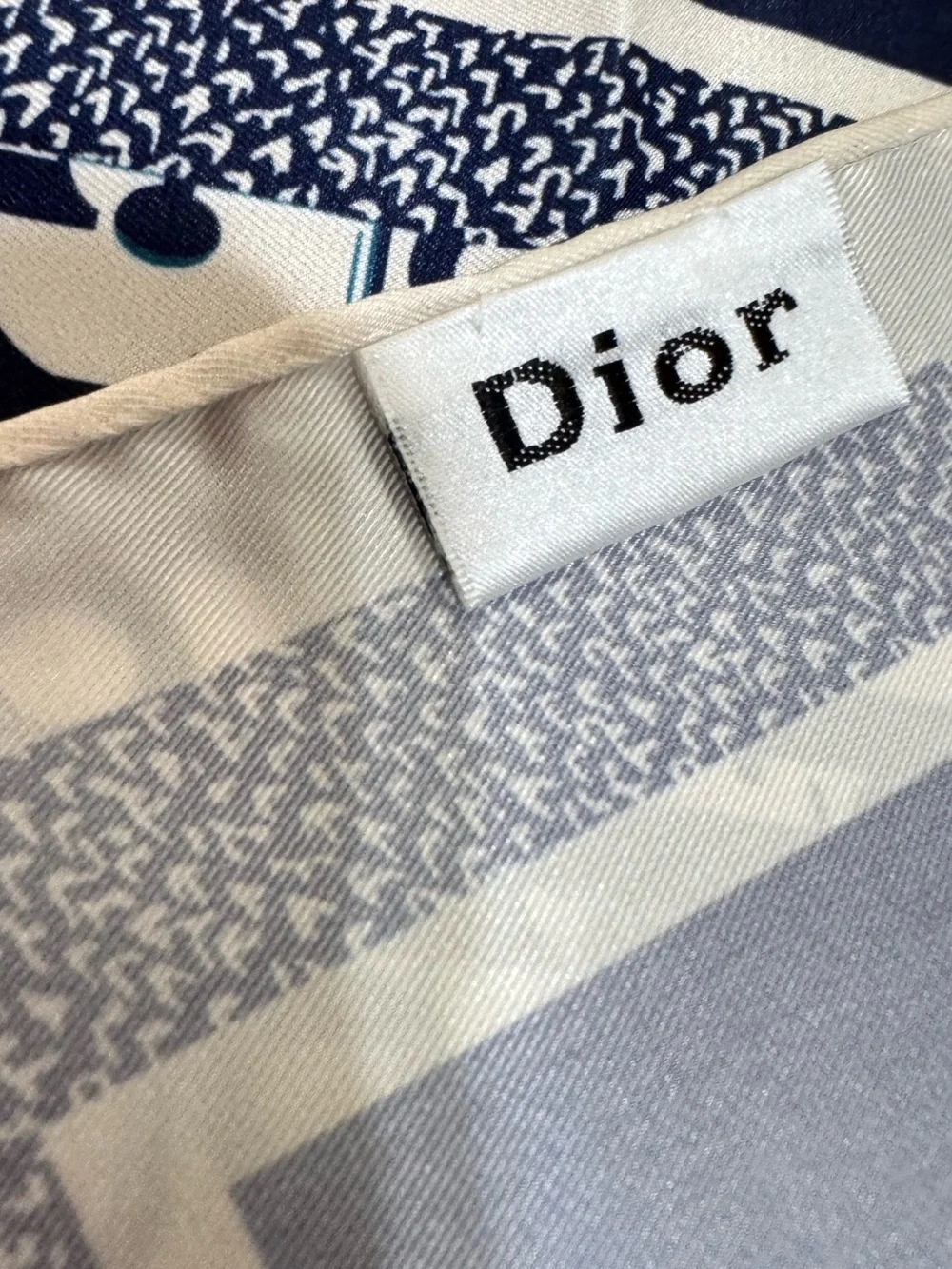 Dior Oblique Vintage Navy Blue Silk Square Scarf